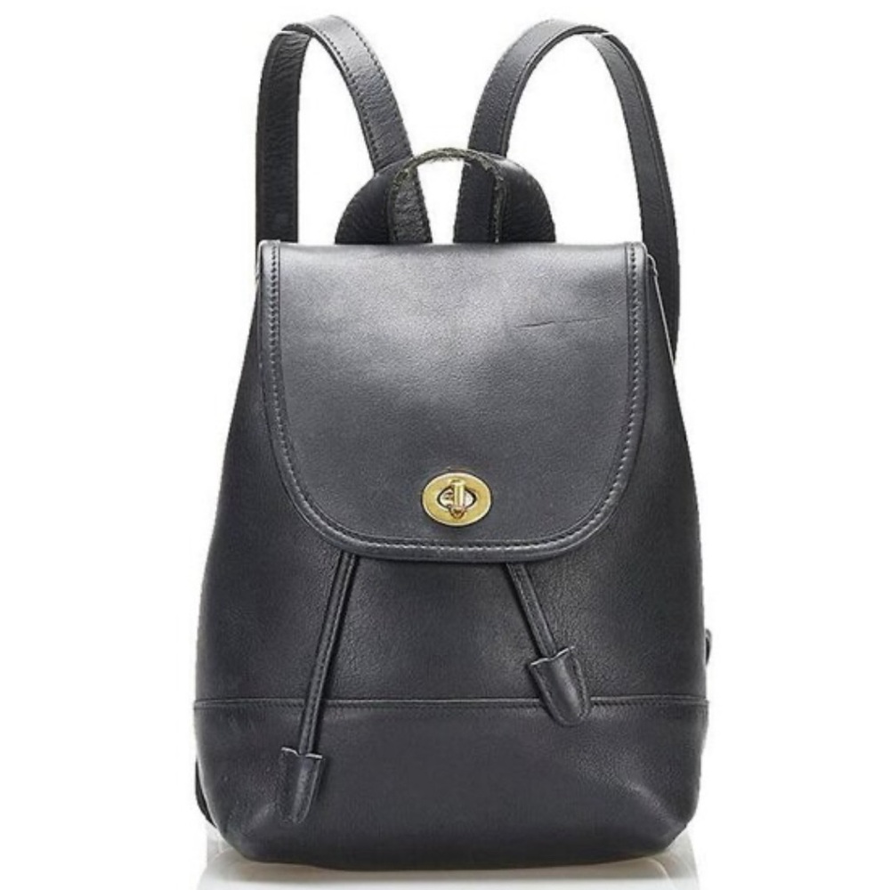 Coach Vintage Black Leather Daypack Backpack #9791 Brushed Silver-tone Hardware